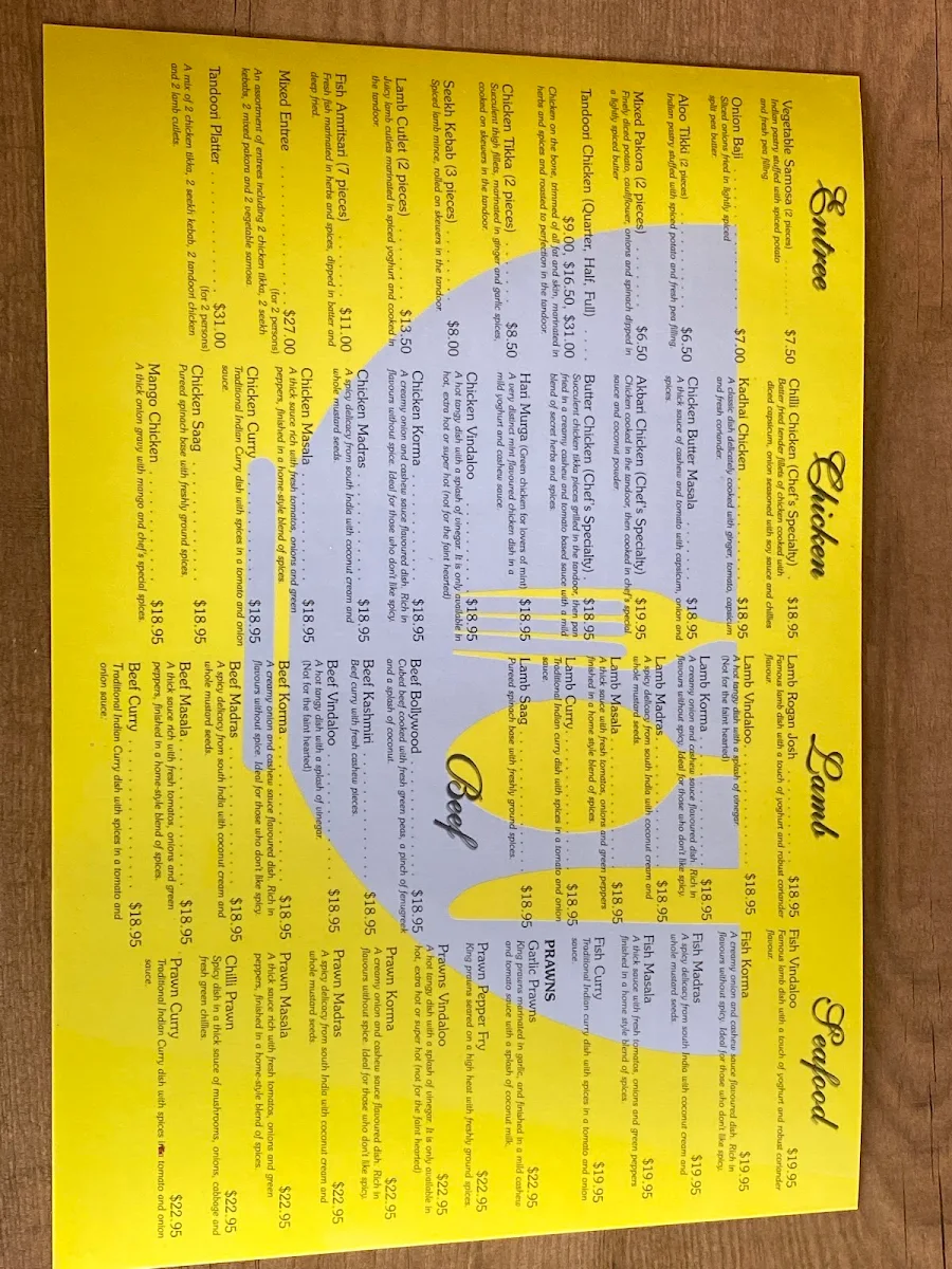 Menu, Hamilton Curry Bowl
