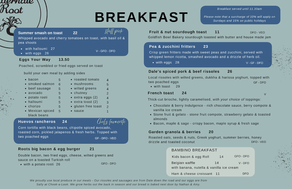 Menu, The Alternate Root Cafe