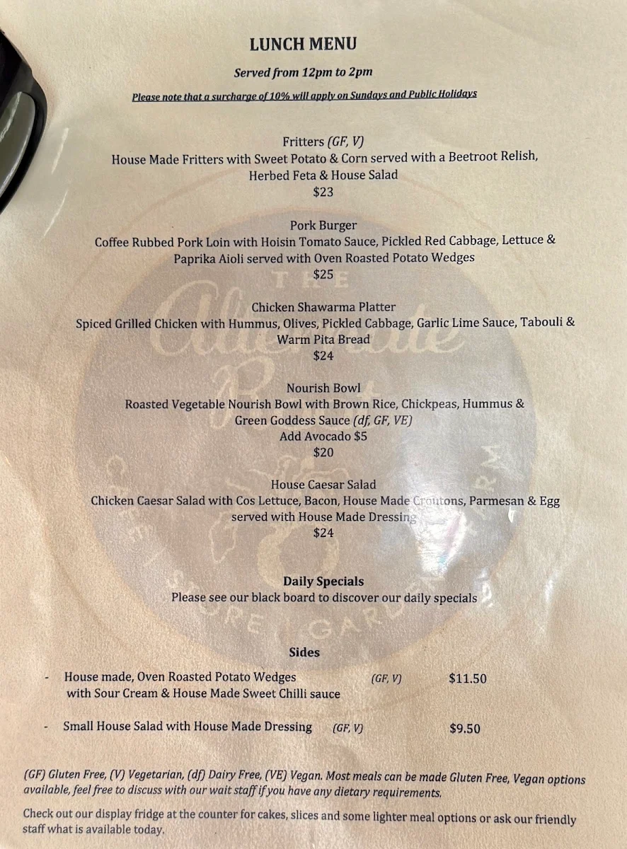 Menu, The Alternate Root Cafe
