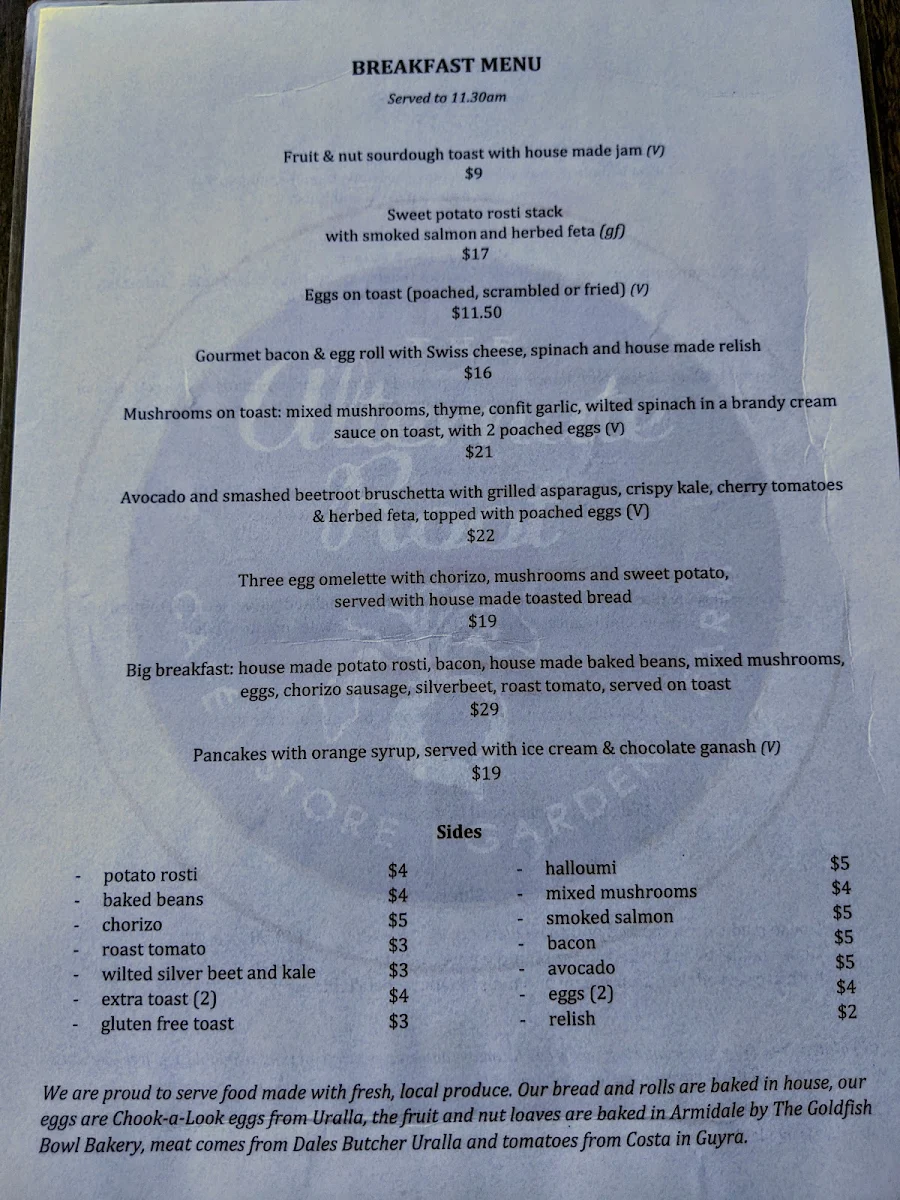 Menu, The Alternate Root Cafe