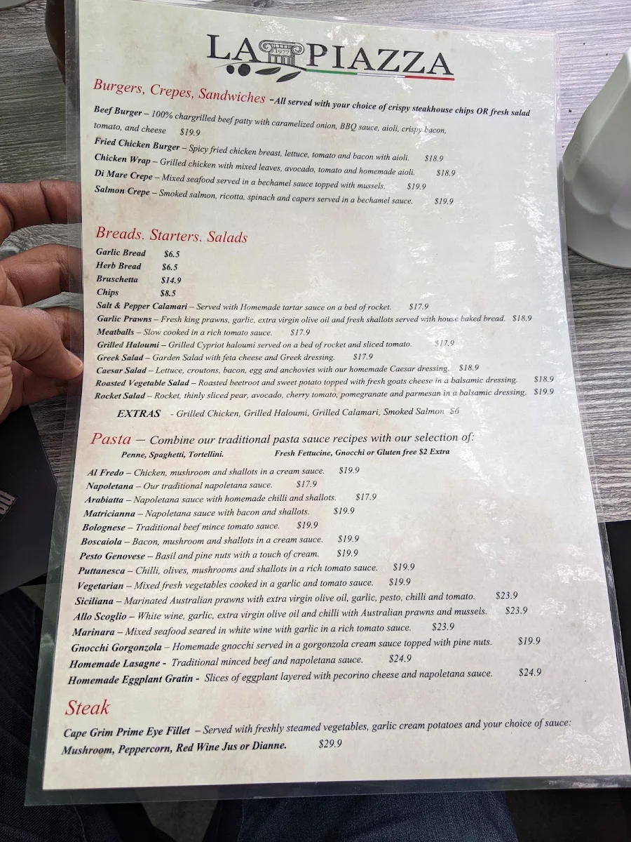 Menu, La Piazza