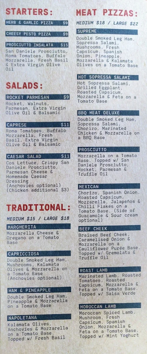Menu, Pizza Deli
