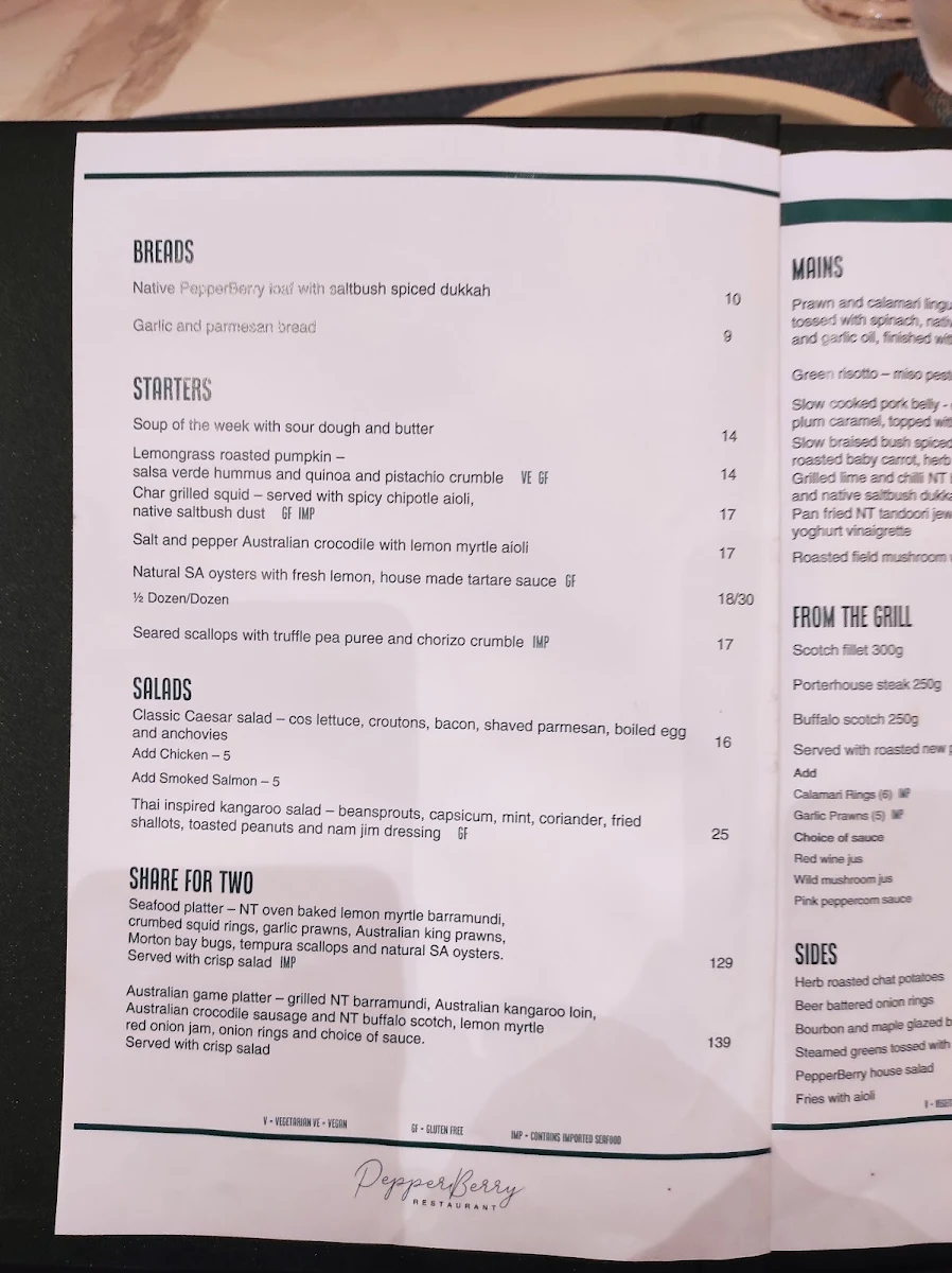 Menu, PepperBerry Restaurant
