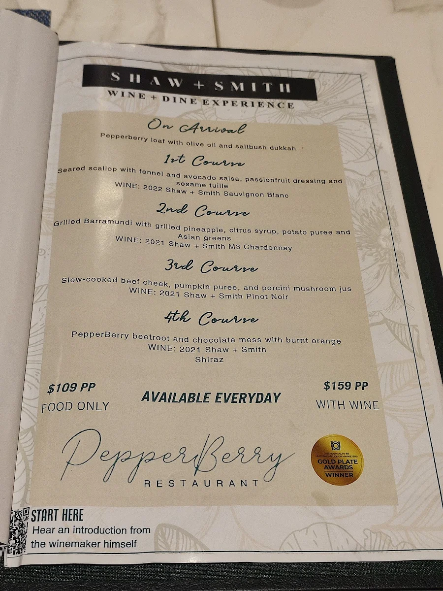 Menu, PepperBerry Restaurant