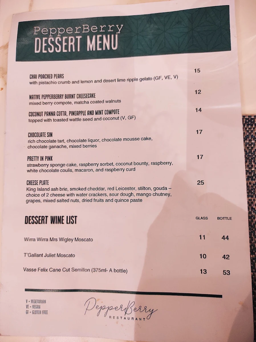 Menu, PepperBerry Restaurant