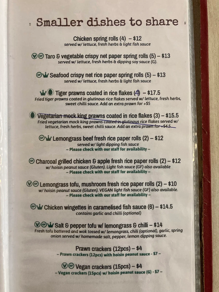 Menu, Hanoi Rose