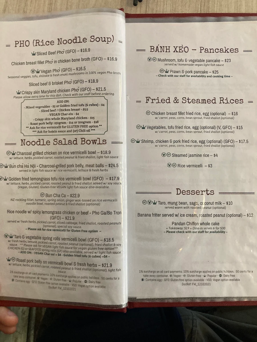 Menu, Hanoi Rose