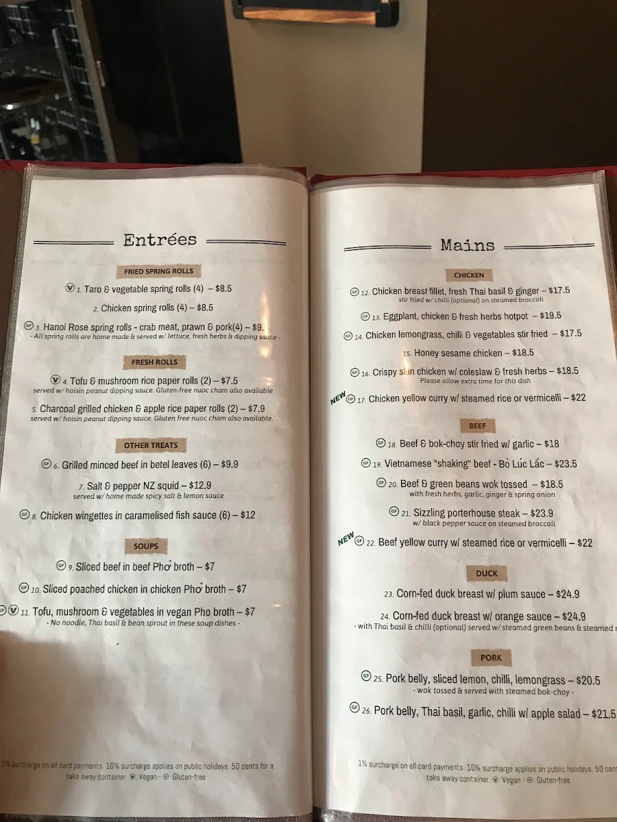 Menu, Hanoi Rose