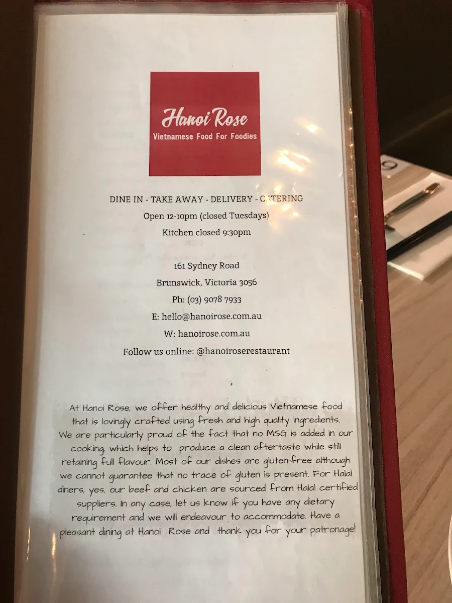 Menu, Hanoi Rose
