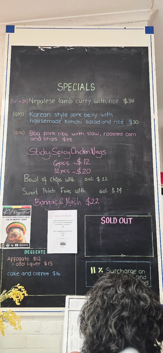 Menu, The Friendly Inn Hotel