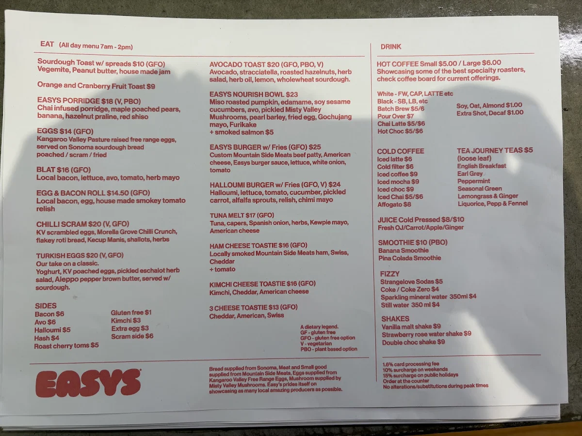 Menu, Easys