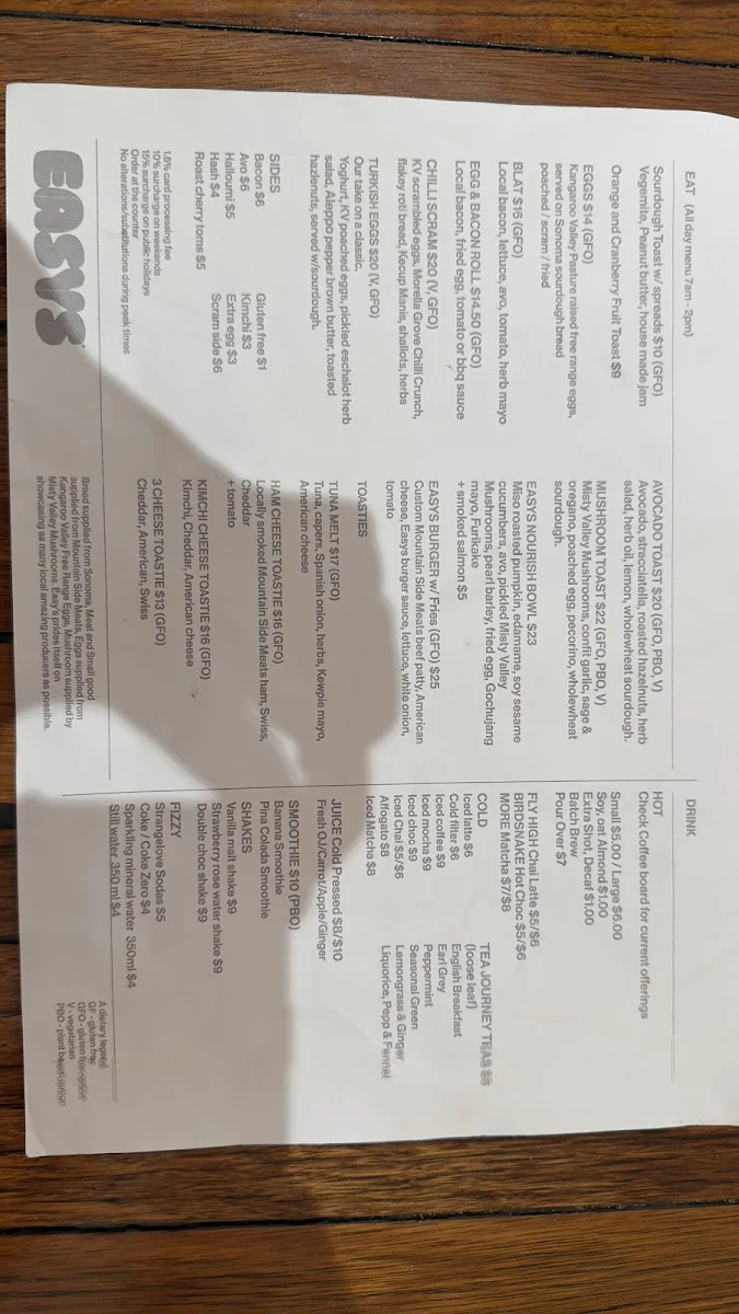 Menu, Easys