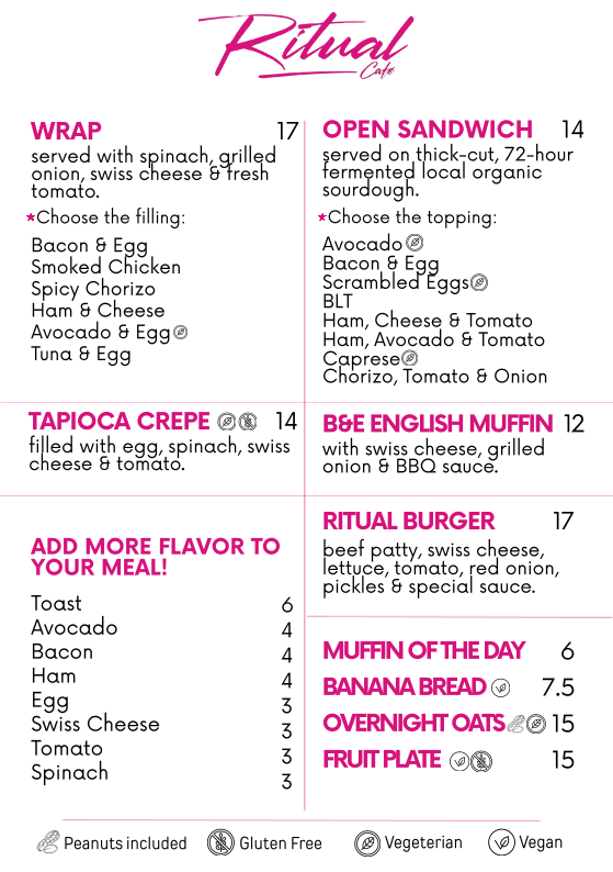 Menu, Ritual Café