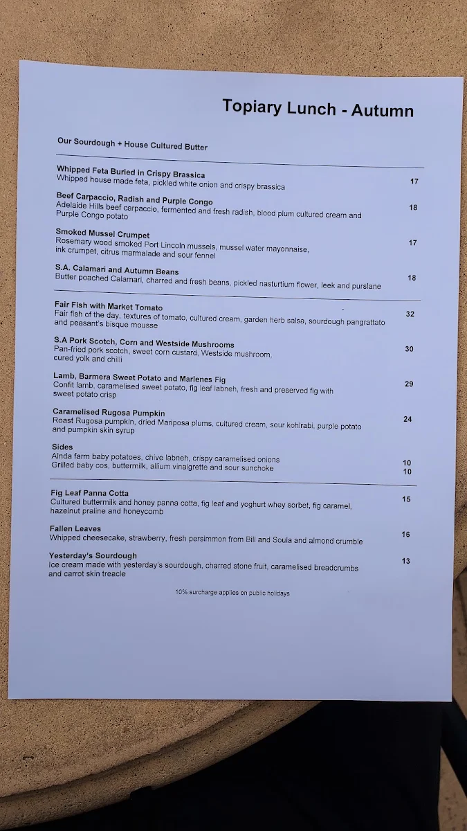 Menu, Topiary