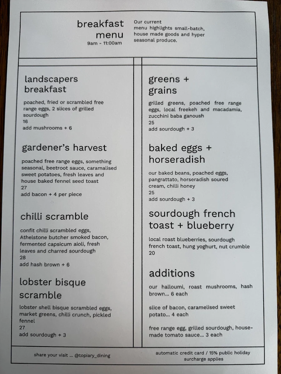 Menu, Topiary