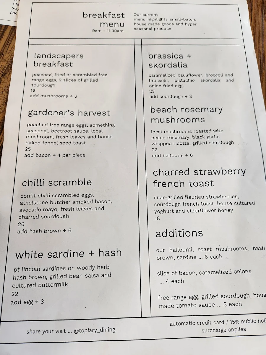Menu, Topiary