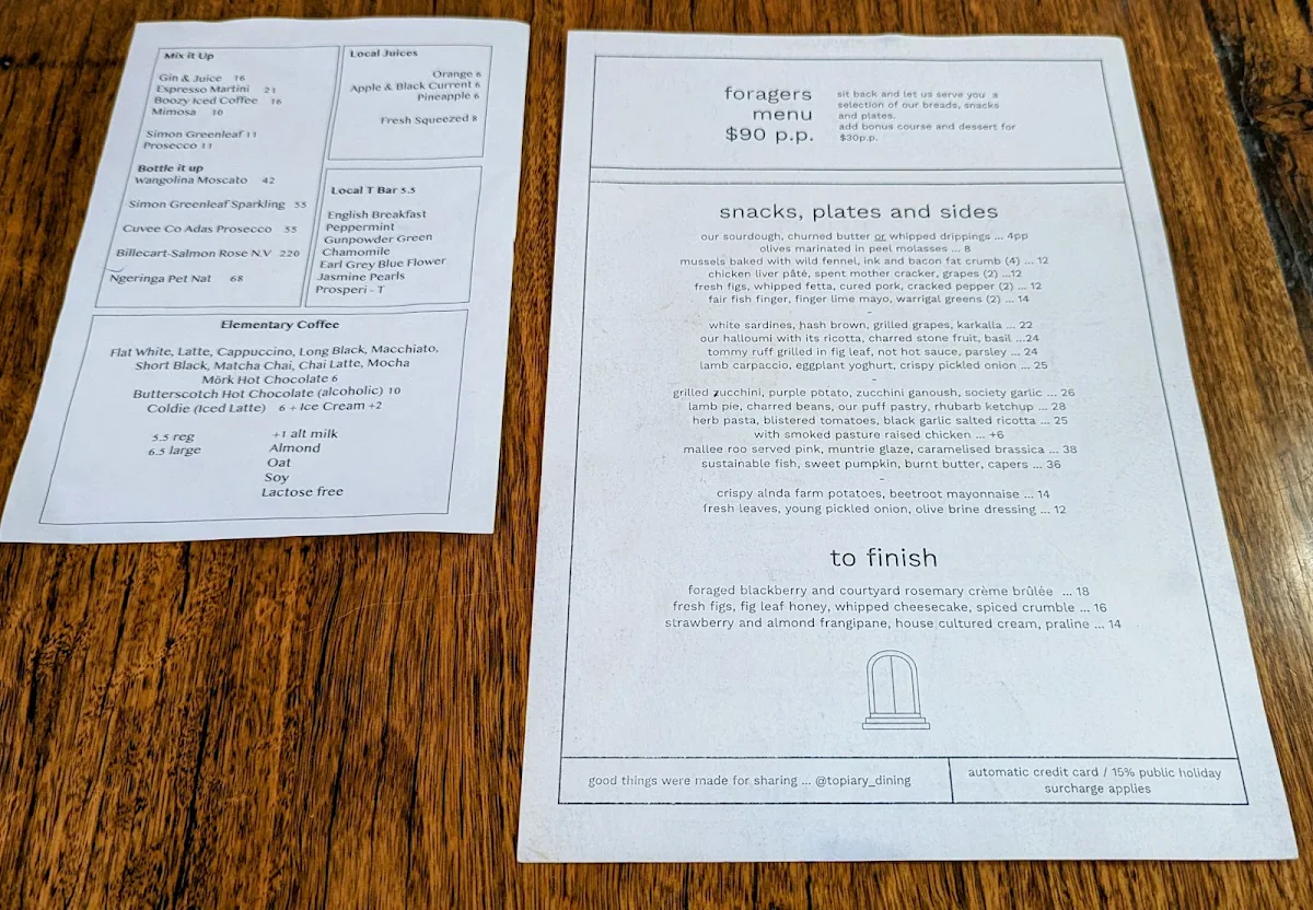 Menu, Topiary