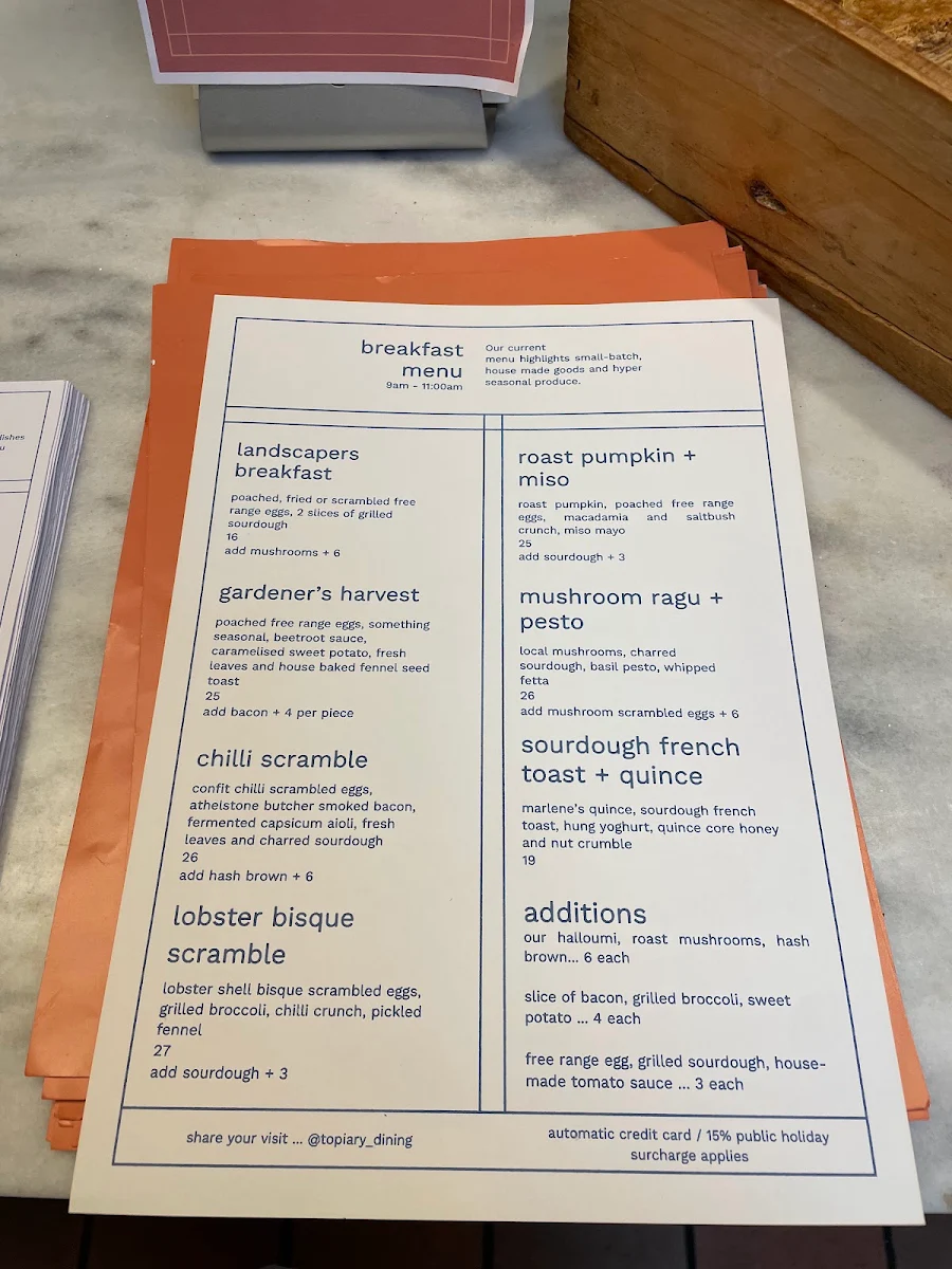 Menu, Topiary