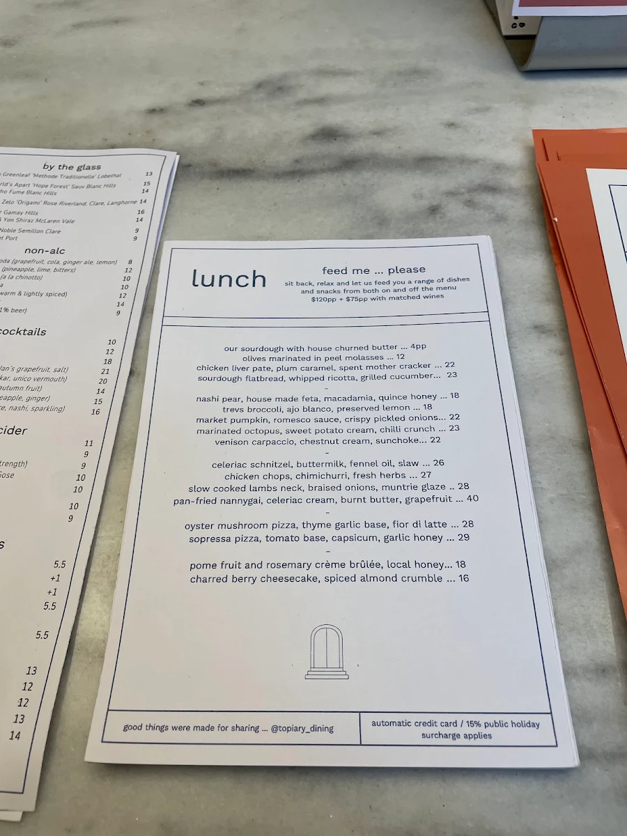Menu, Topiary