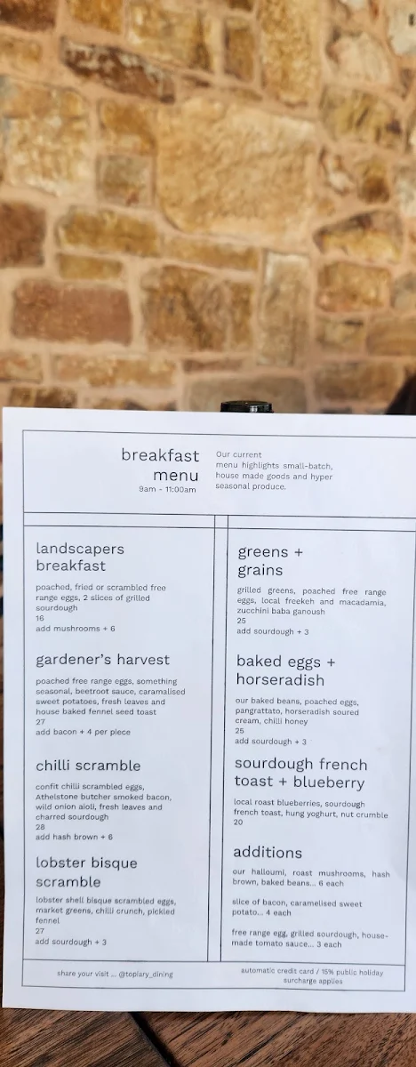 Menu, Topiary