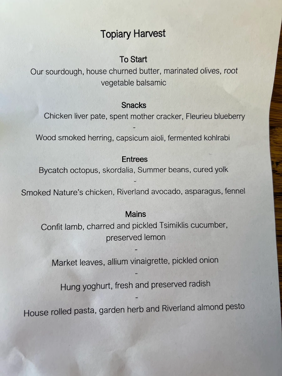 Menu, Topiary
