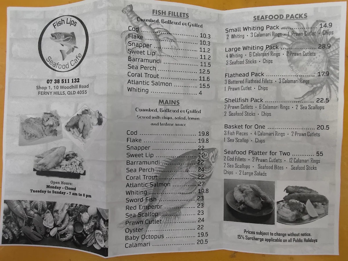 Menu, Fish Lips (Ferny Hills)