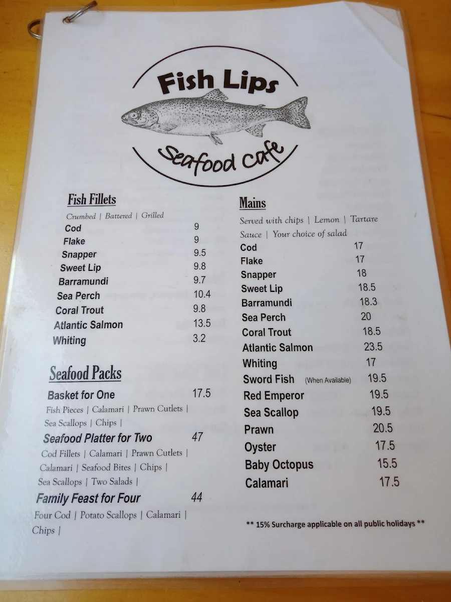 Menu, Fish Lips (Ferny Hills)