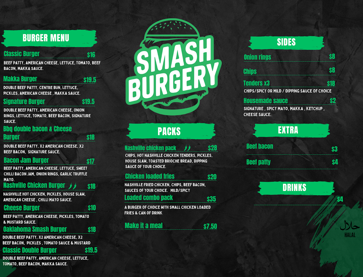 Menu, Smash Burgery