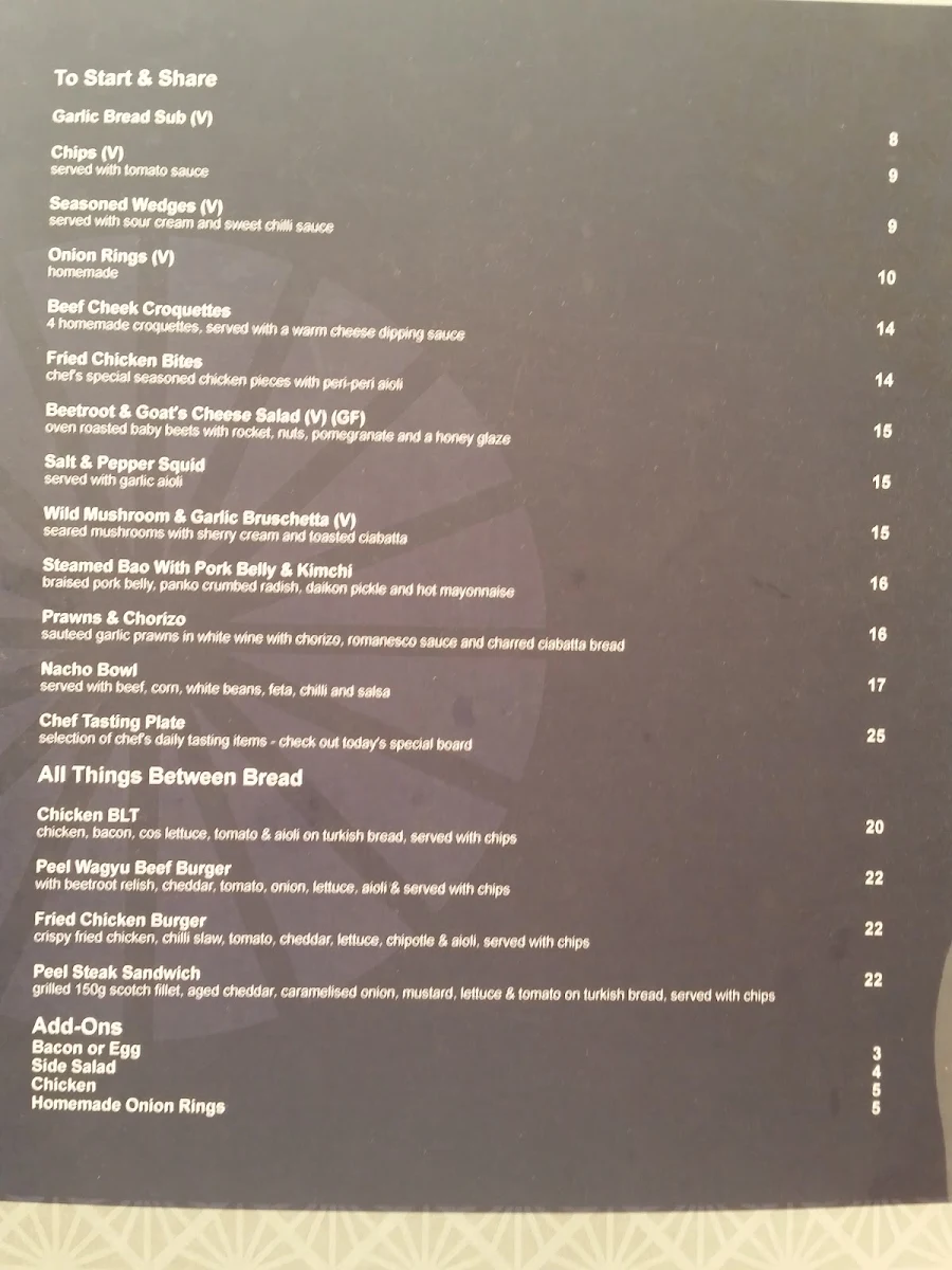Menu, Peel Alehouse