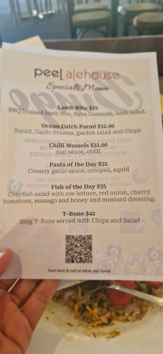 Menu, Peel Alehouse