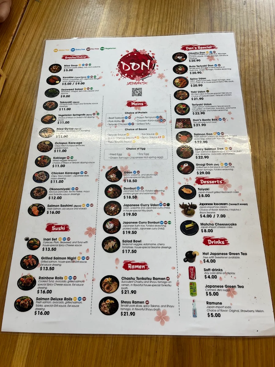 Menu, Don Japanese Restaurant