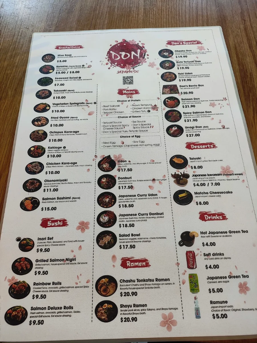 Menu, Don Japanese Restaurant