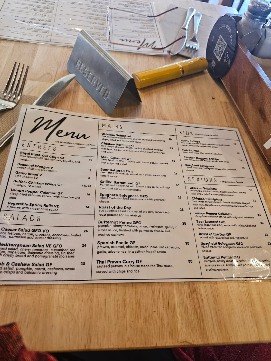 Menu, Royal Mail Hotel Whittlesea