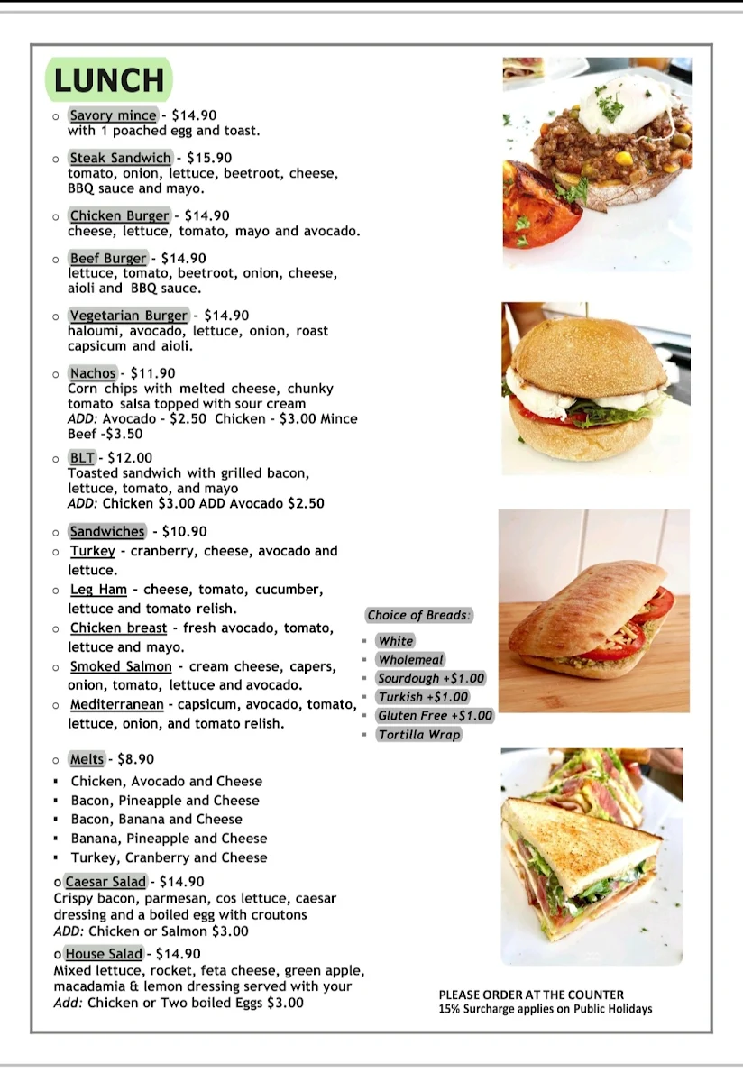 Menu, Black Swan Coffee House