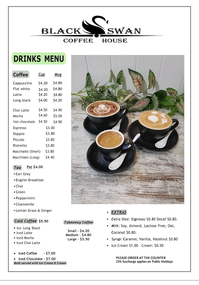 Menu, Black Swan Coffee House