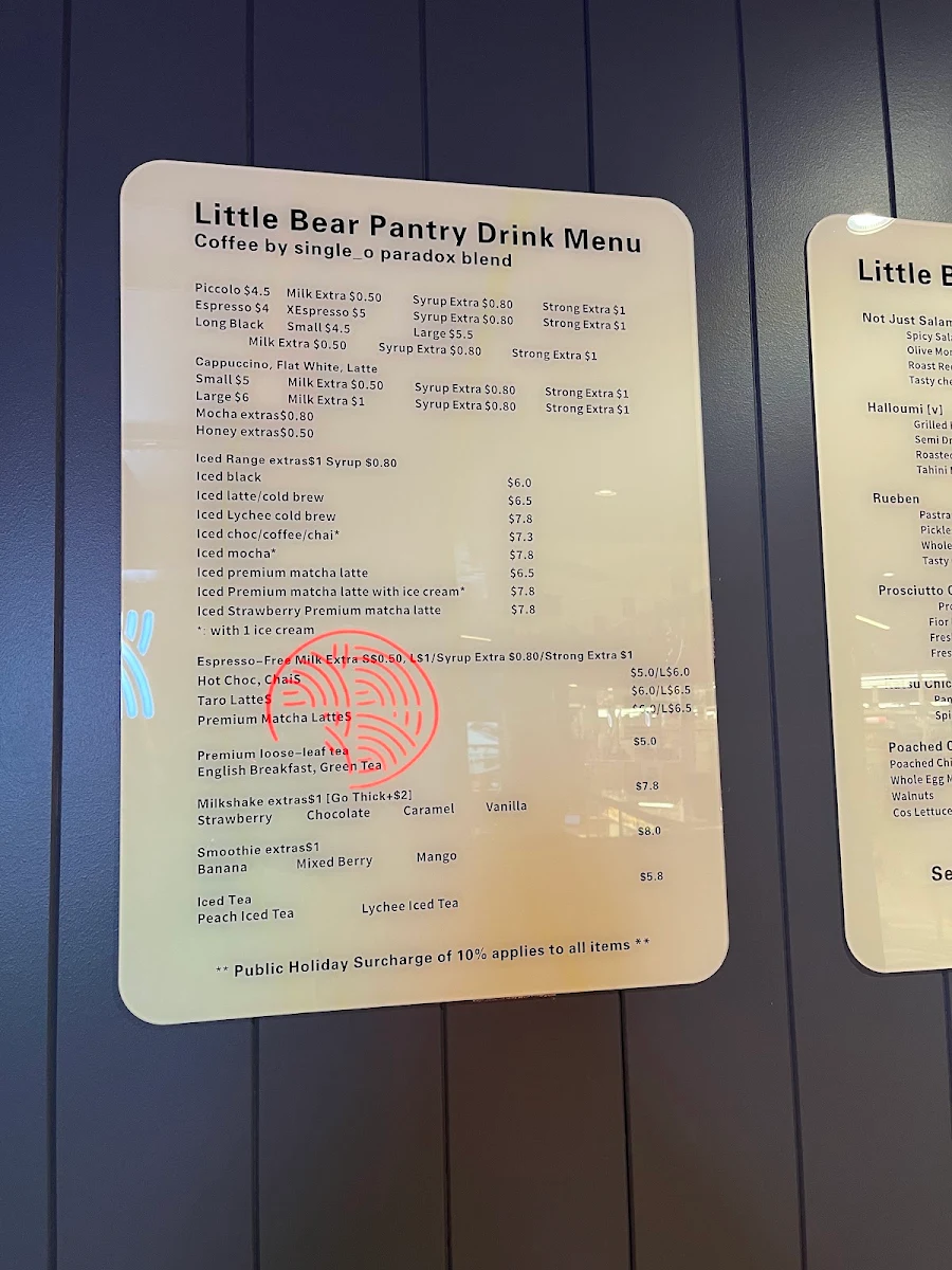 Menu, Little Bear Pantry
