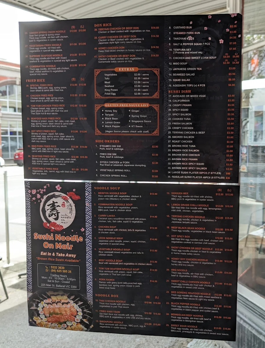 Menu, Sushi Noodle on Mair