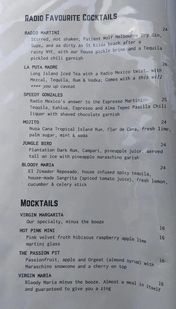Menu, Radio Mexico