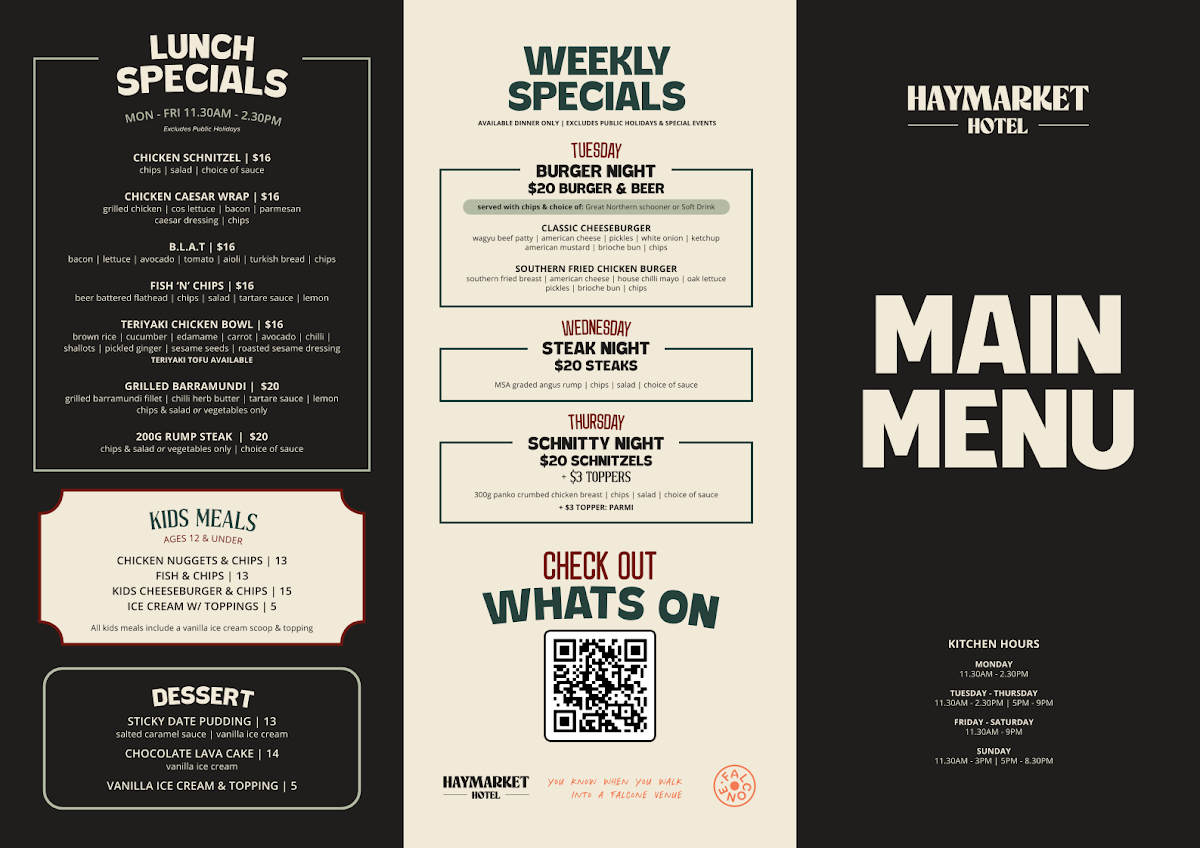 Menu, Haymarket Hotel