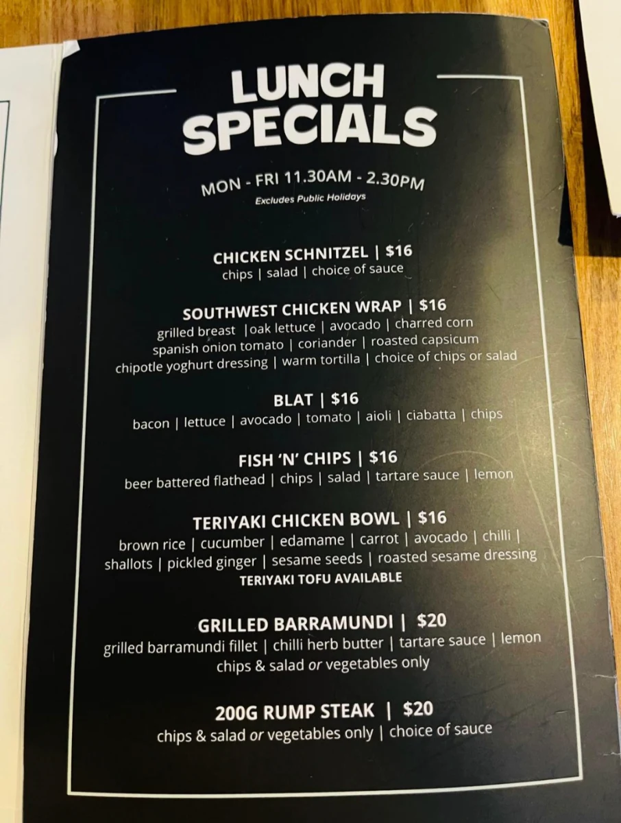 Menu, Haymarket Hotel