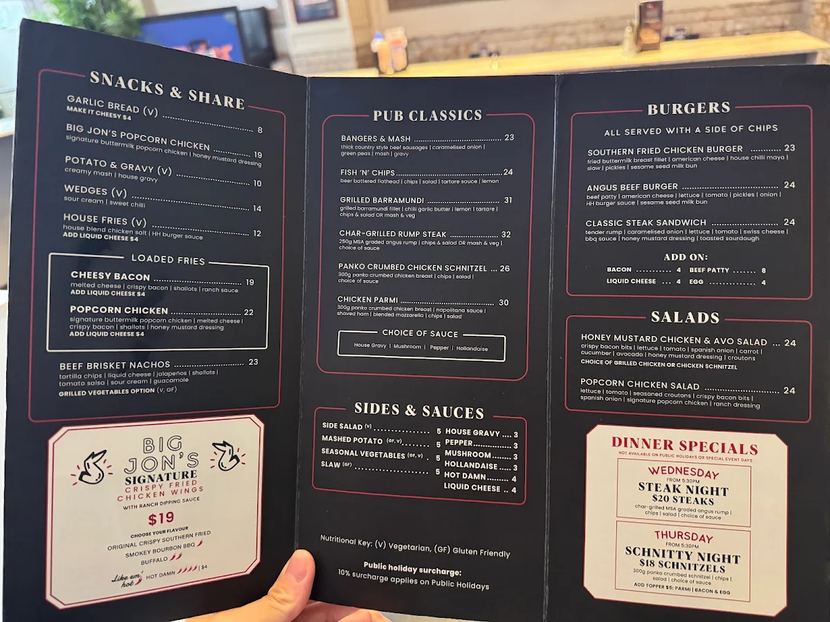 Menu, Haymarket Hotel