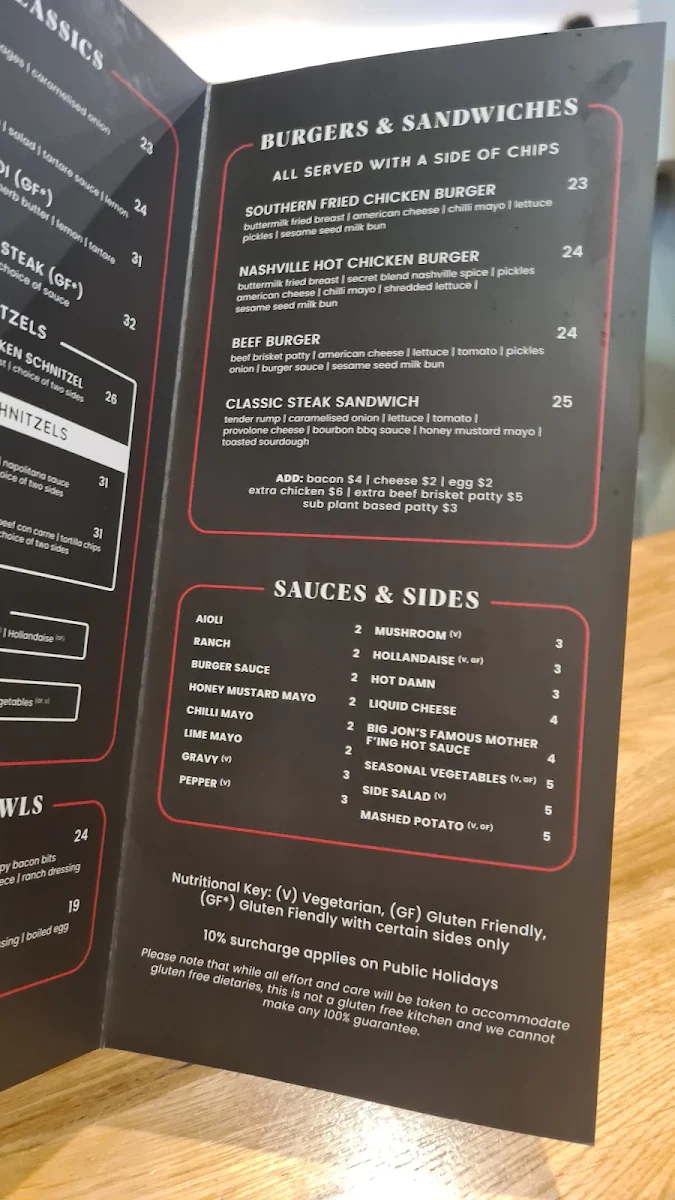 Menu, Haymarket Hotel