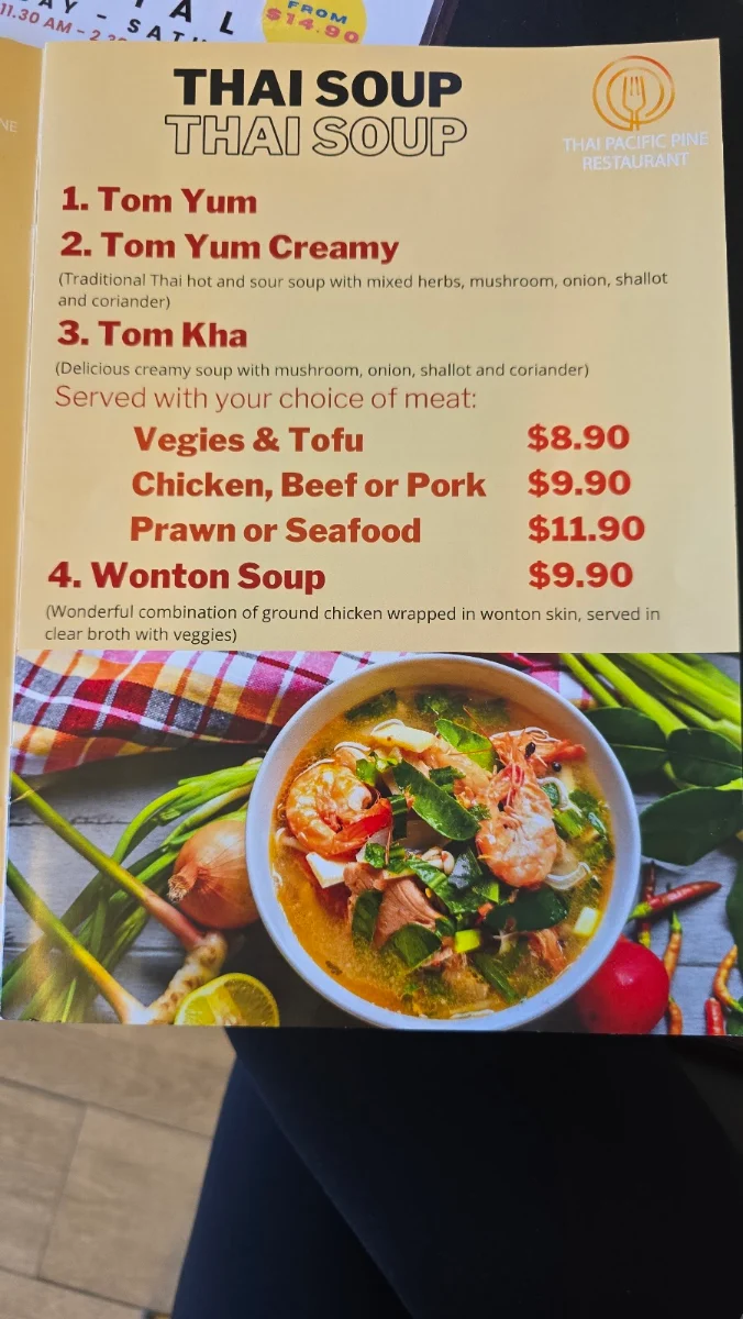 Menu, Thai pacificpine Restaurant
