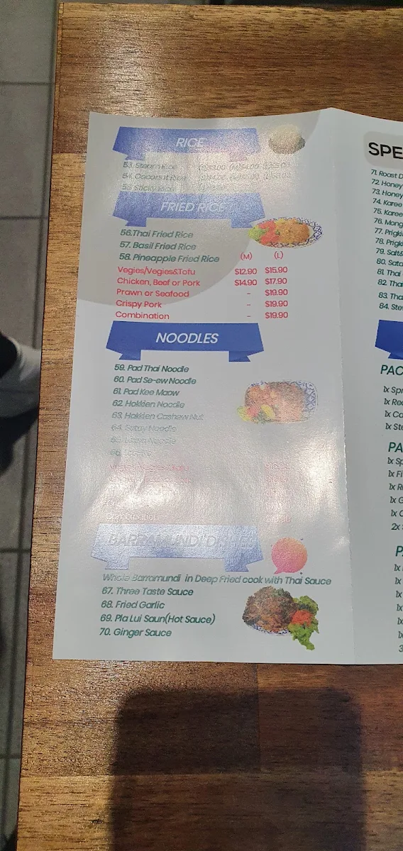 Menu, Thai pacificpine Restaurant