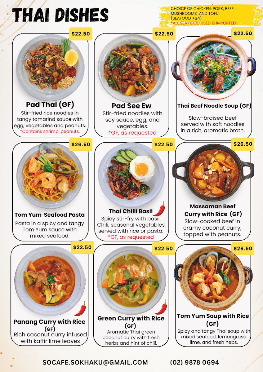 Menu, SO CAFE
