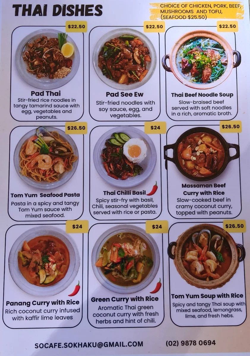 Menu, SO CAFE