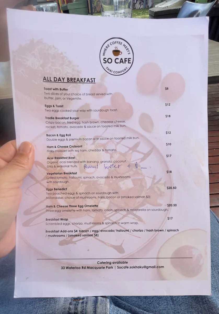Menu, SO CAFE
