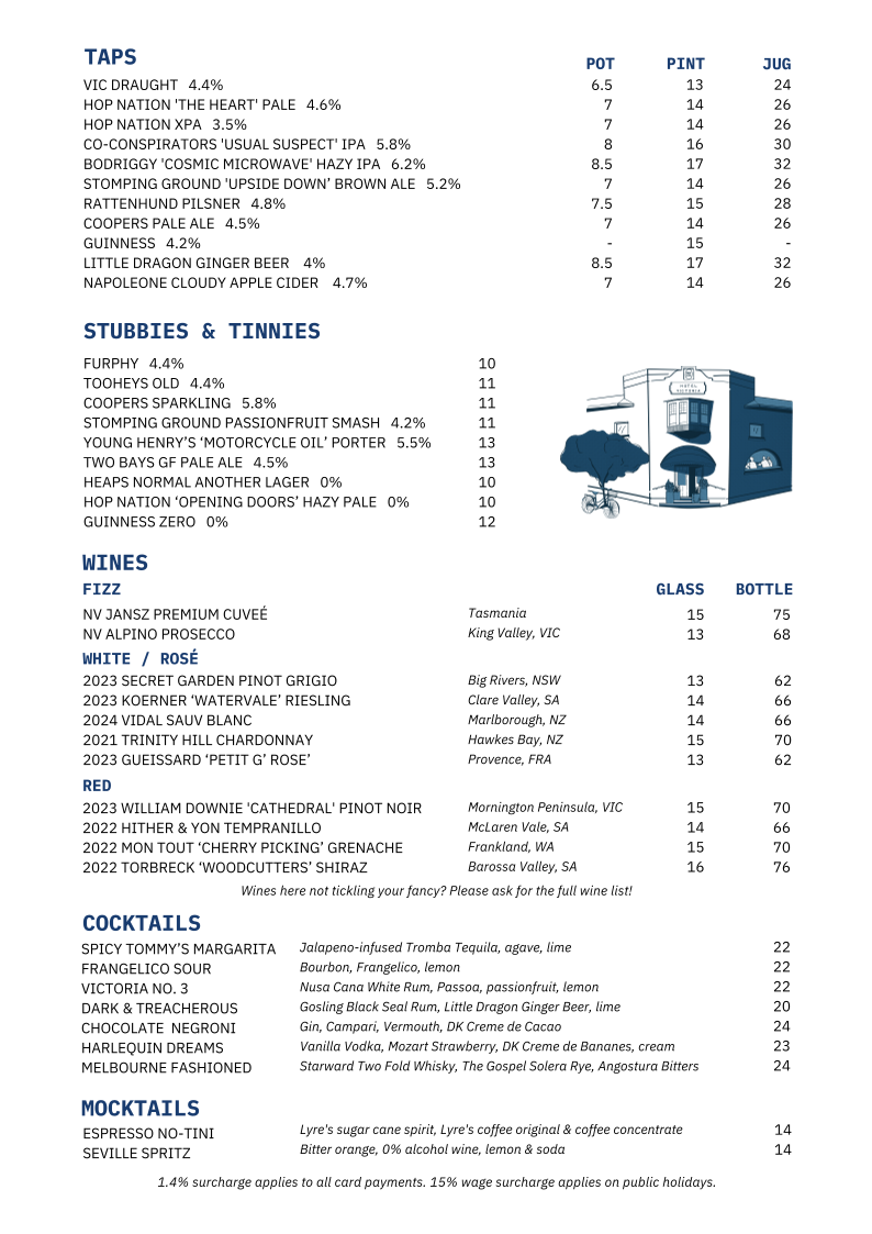 Menu, The Vic Hotel Footscray