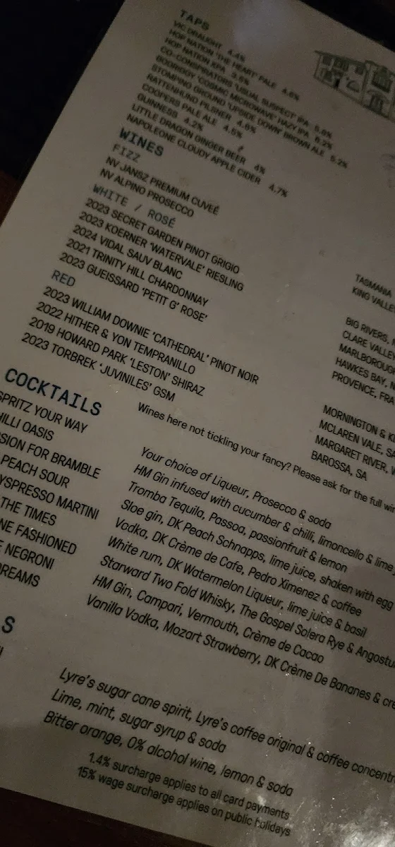 Menu, The Vic Hotel Footscray