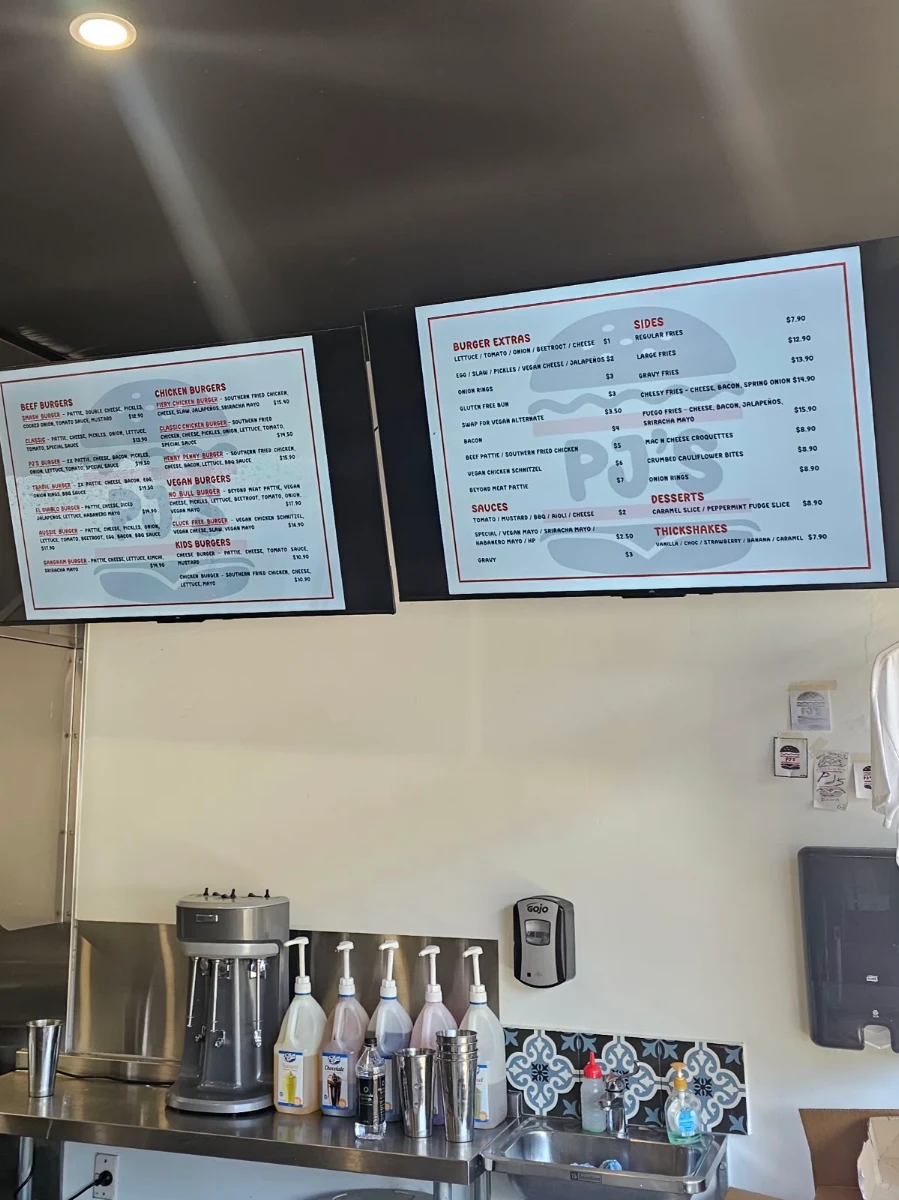 Menu, PJ's Burgers